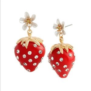 Betsey Johnson Strawberry White Flower Earrings
